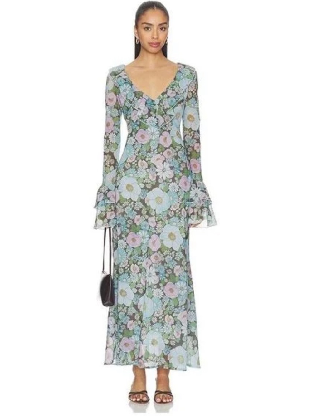 Sister New York Shellona Maxi Ruffle Bell Sleeve Dress in Vintage Floral Medium